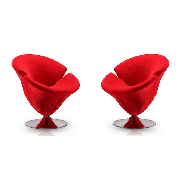 Manhattan Comfort Tulip Swivel Accent Chair in Red and Polished Chrome (Set of 2) 2-AC029-RD - main